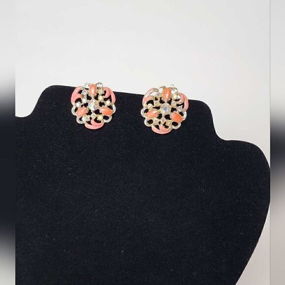 Vintage crystal enamel earrings - Picture 1 of 6